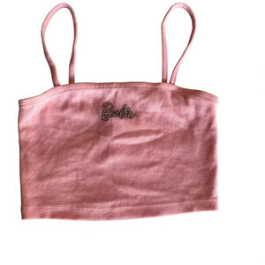 Barbie women's size small cropped spaghetti strap pink shirt